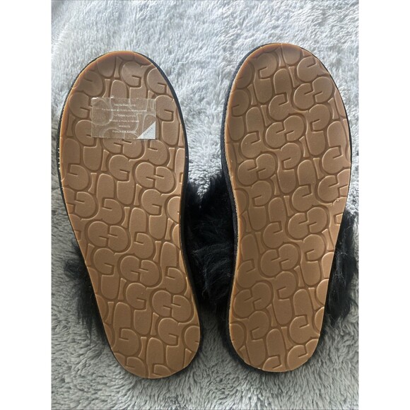 New Women's 100% UGG Scuff Sis Fluffy Fuzzy Slipper Sandals Shoes Black Size 10 - Picture 2 of 16